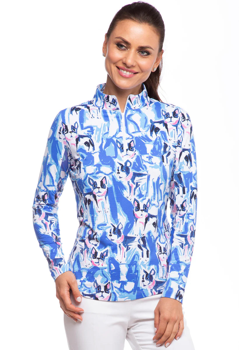 IBKUL Solid Zip Neck Riding Shirt, Frenchie Royal