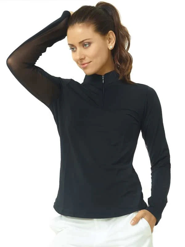 IBKUL Solid Zip Neck Riding Shirt, Black