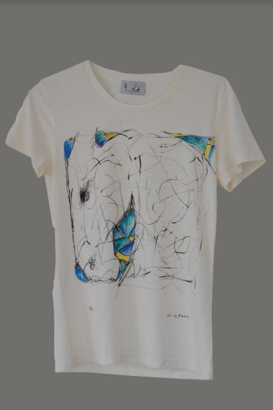 Shannah Hand Painted Tee - Gold Blue, Cream