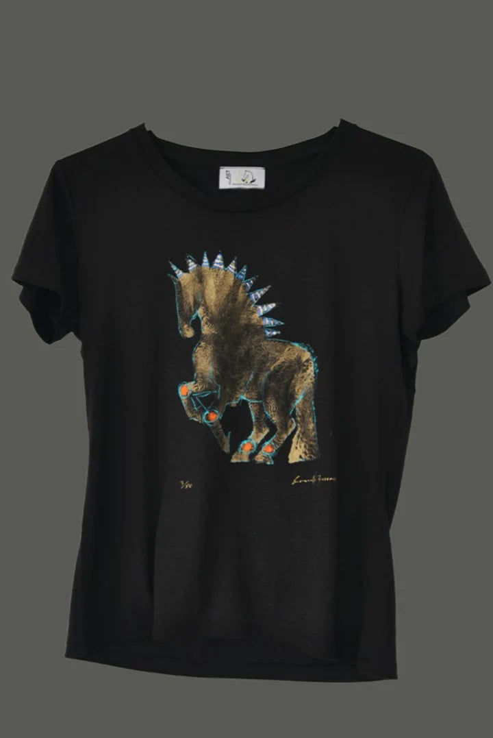 Shannah Hand Painted Tee - Labyrinth, Black