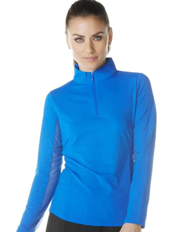 IBKUL Solid Zip Neck Riding Shirt, Royal Blue